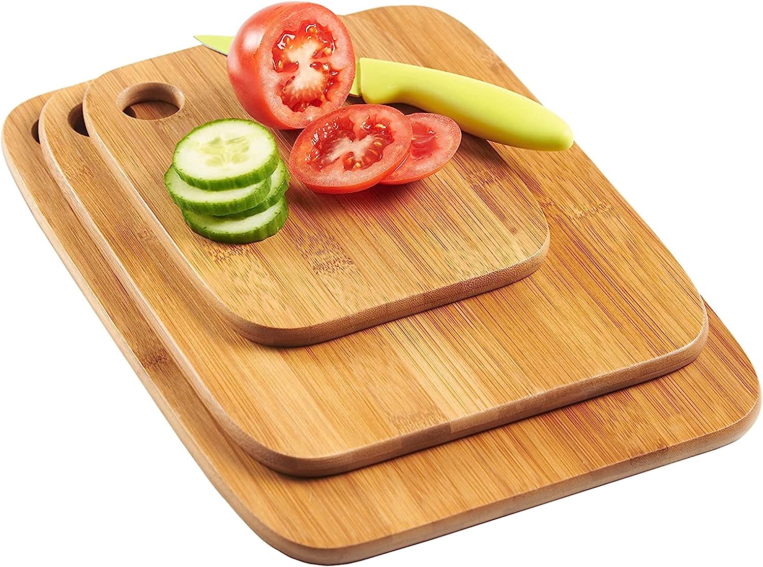 3 Bamboo Cutting Boards with Curved Edges