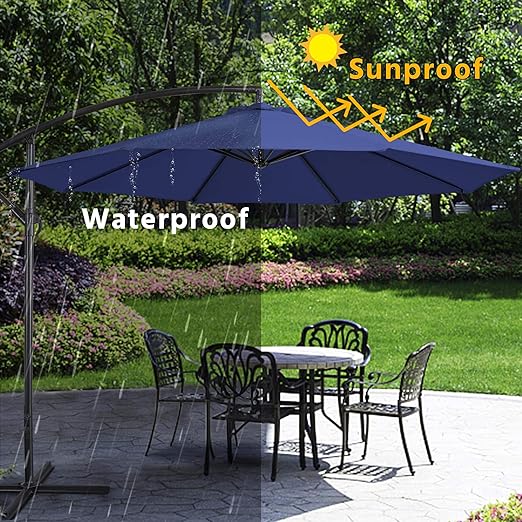 3m/2.7m Large Cantilever Parasol Garden Banana Umbrella Patio Offset Umbrella with Tilt & Crank Handle & Cross Base