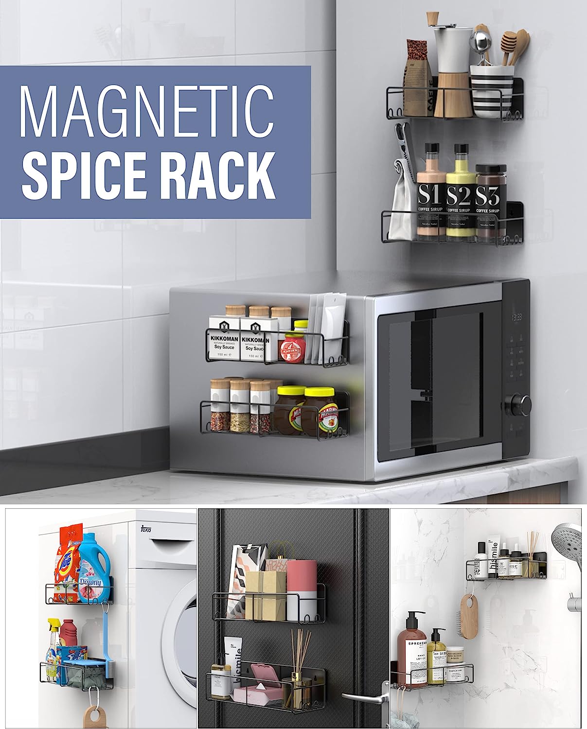 Magnetic Spice Rack Organizer 4 Tier Magnetic Spice Rack for Fridge Refrigerator