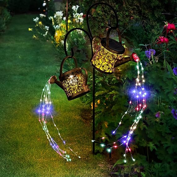 Solar Watering Can Light, 2 Pack Garden Ornaments Outdoor Decorations Watering Can Solar Lights IP65 Waterproof Metal Pathway Lighting