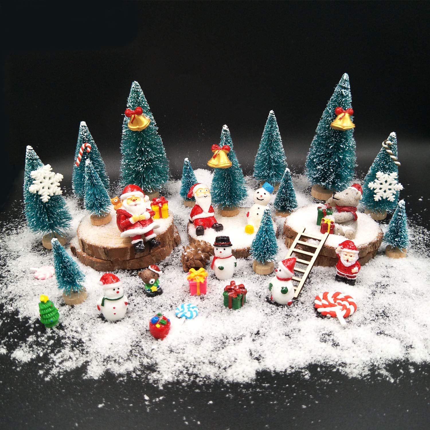 5PCS Winter Christmas Miniature Ornament Kits for DIY Christmas Scene Fairy Garden Dollhouse Home Décor, Mini Christmas Trees, Snowman for Christmas Party Decoration Micro Landscape