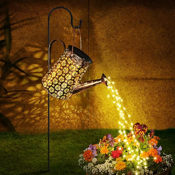 Watering Can Solar Lights Outdoor Garden,90 LED Garden Ornaments Outdoor Light Solar Powered Waterproof Large Retro Metal Fairy Lights