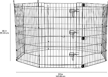 Basics Foldable Octagonal Metal Dog and Pet Exercise Playpen, With door, 36 inch (91 cm), Black