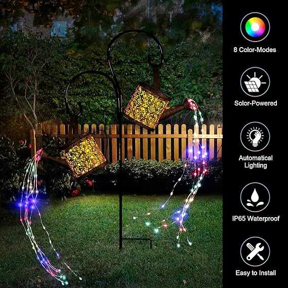 Solar Watering Can Light, 2 Pack Garden Ornaments Outdoor Decorations Watering Can Solar Lights IP65 Waterproof Metal Pathway Lighting