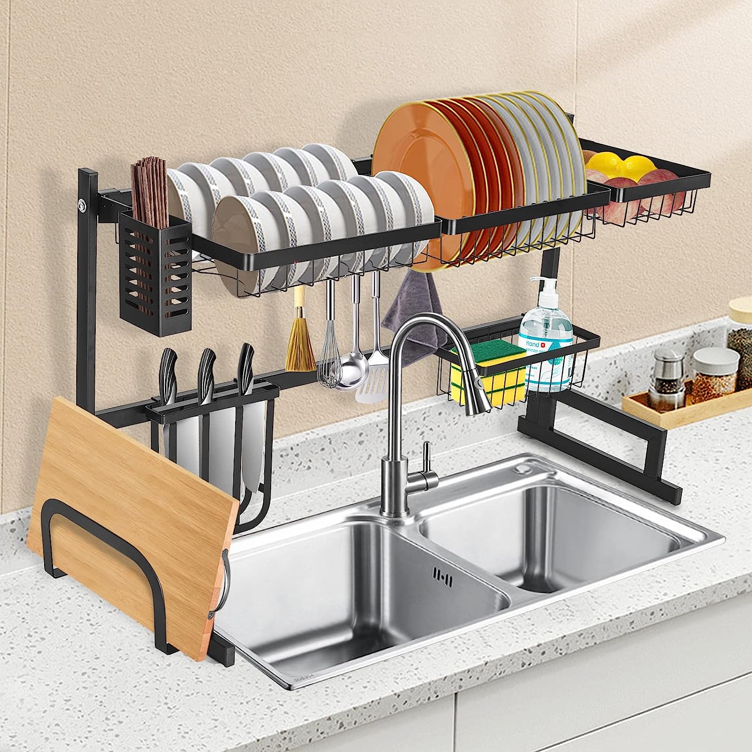 Over The Sink Dish Drying Rack Utensil Holder Drain Kitchen Drainer Storage Adjustable Length(85~100cm)