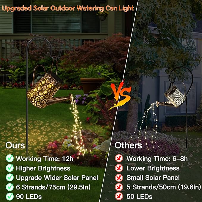 Watering Can Solar Lights Outdoor Garden,90 LED Garden Ornaments Outdoor Light Solar Powered Waterproof Large Retro Metal Fairy Lights