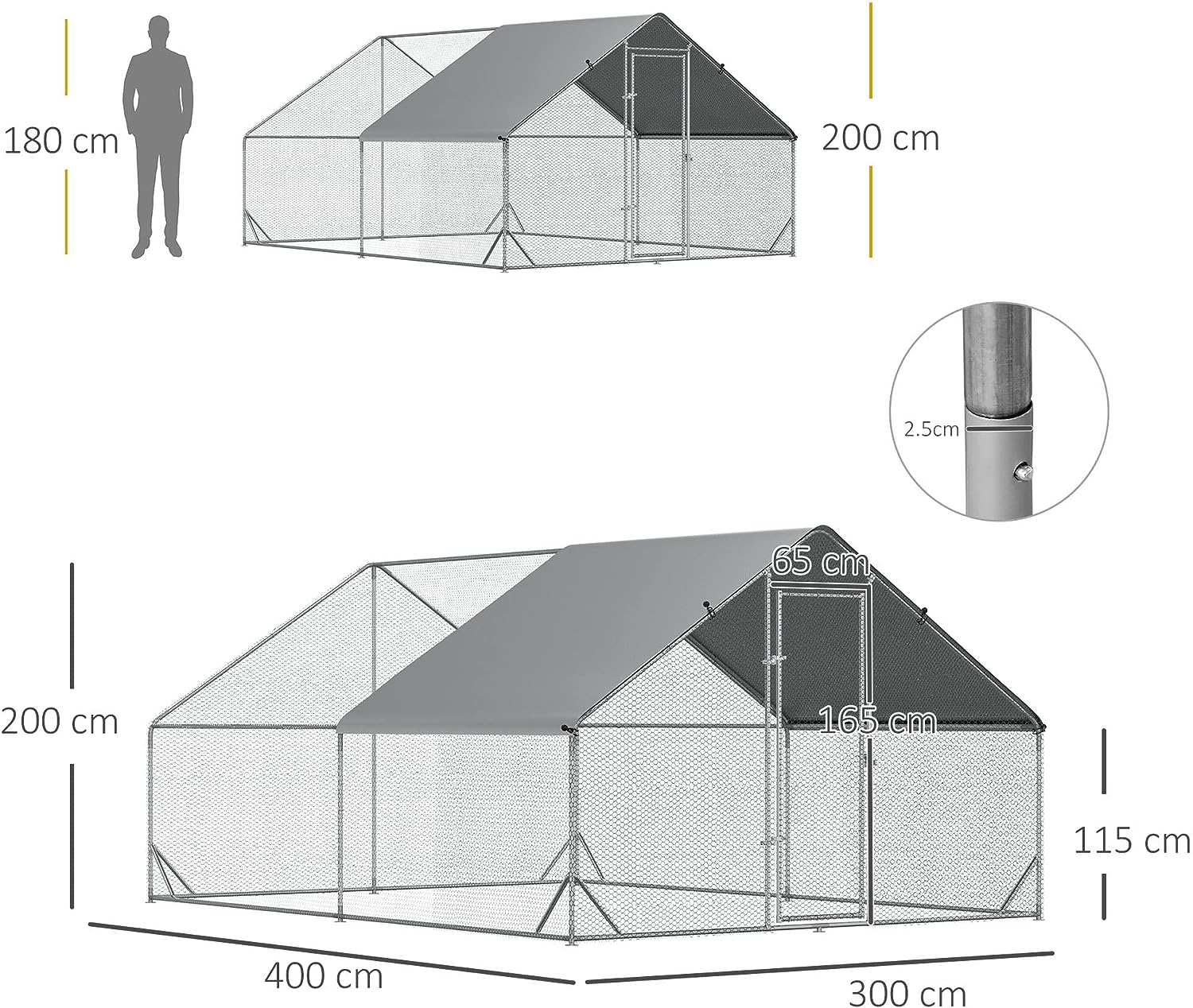 Versatile Silver Pet Playpen: Secure Outdoor Habitat for Chickens, Rabbits, and Ducks, 3 x 4 x 2m