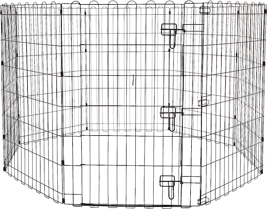 Basics Foldable Octagonal Metal Dog and Pet Exercise Playpen, With door, 36 inch (91 cm), Black