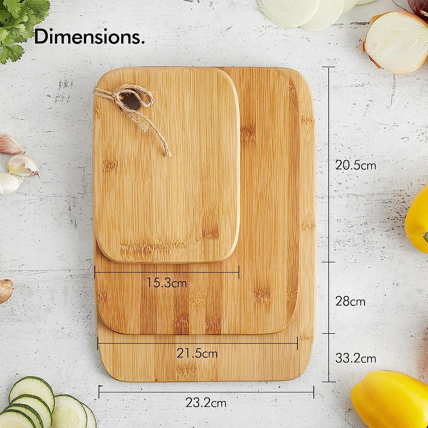 3 Bamboo Cutting Boards with Curved Edges