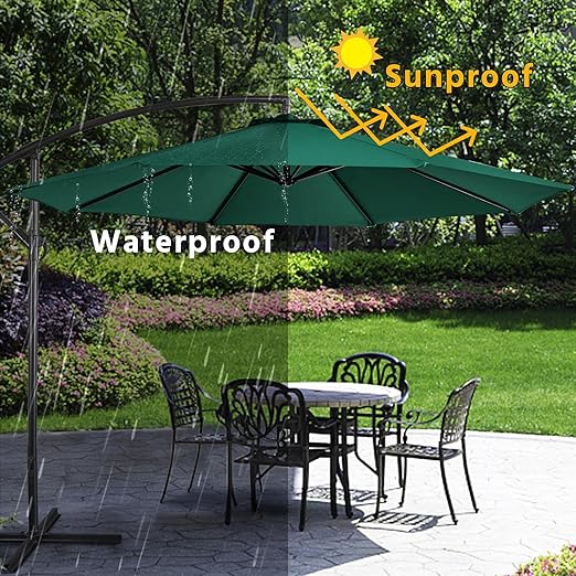 3m/2.7m Large Cantilever Parasol Garden Banana Umbrella Patio Offset Umbrella with Tilt & Crank Handle & Cross Base