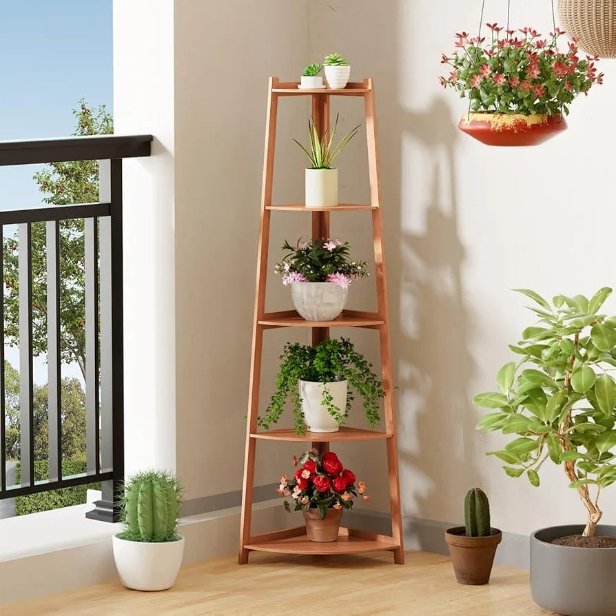 Corner Shelf 5 Tier ladder shelving unit Multi-Purpose Storage Shelving Unit Bookshelf Plant Stand for Living Room