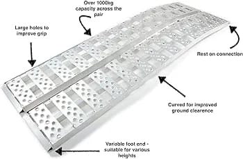 3m Curved Aluminium Loading Ramps - Pair -1000kg capacity - Ride on Mower, ATV and Quad Bike Loading Ramps