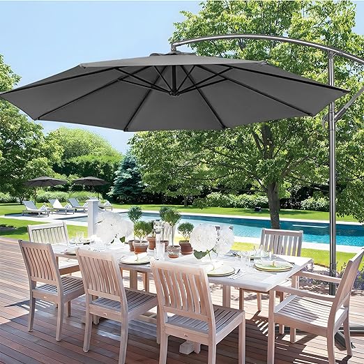 3m/2.7m Large Cantilever Parasol Garden Banana Umbrella Patio Offset Umbrella with Tilt & Crank Handle & Cross Base