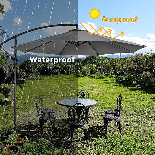 3m/2.7m Large Cantilever Parasol Garden Banana Umbrella Patio Offset Umbrella with Tilt & Crank Handle & Cross Base