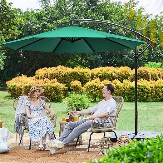 3m/2.7m Large Cantilever Parasol Garden Banana Umbrella Patio Offset Umbrella with Tilt & Crank Handle & Cross Base