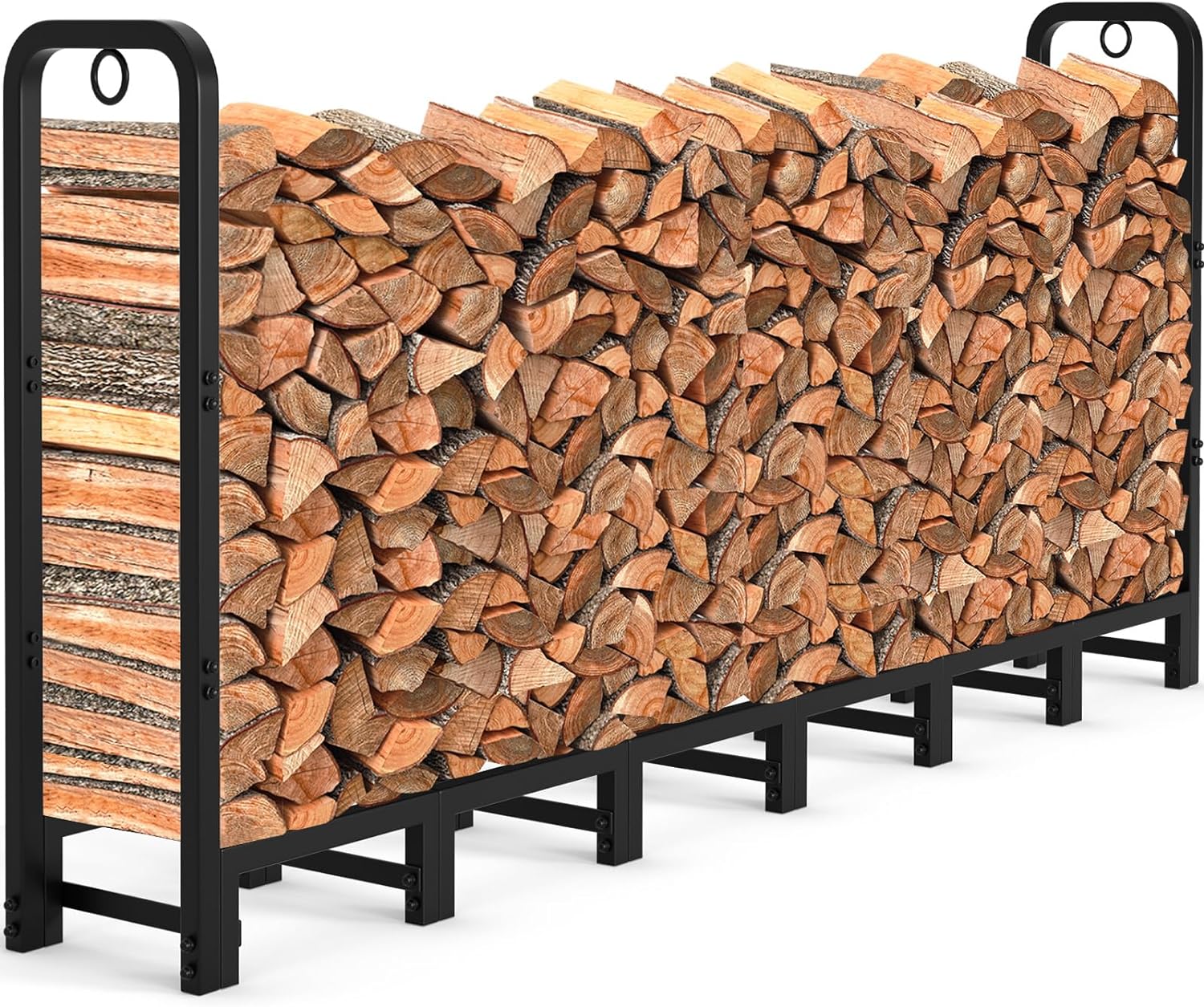 8 ft Outdoor Fire Wood Log Rack for Fireplace Heavy Duty Firewood Pile Storage Racks for Patio Deck Metal Log Holder Stand Tubular Steel Wood Stacker Outside Tools Accessories Black