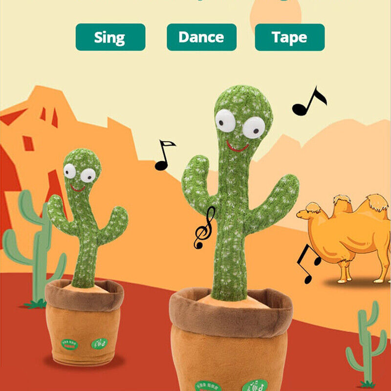 Dancing Cactus Plush Toy Singing Recording Learn Talking Kids Gift Luminous Toy