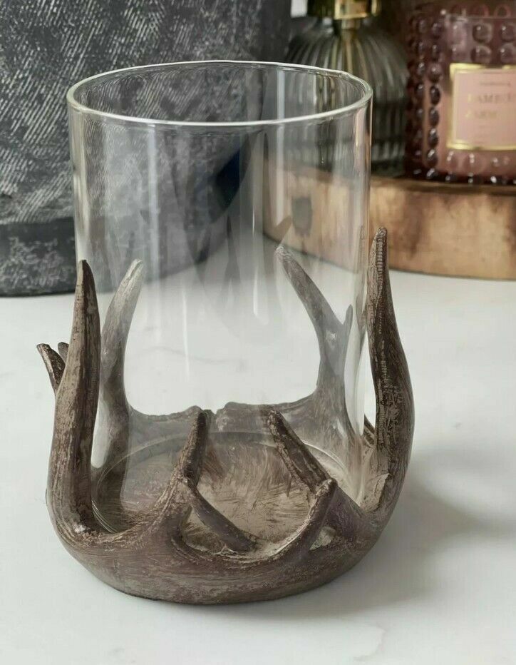 Antler Tealight Pillar Glass Candle Tea Light Holder