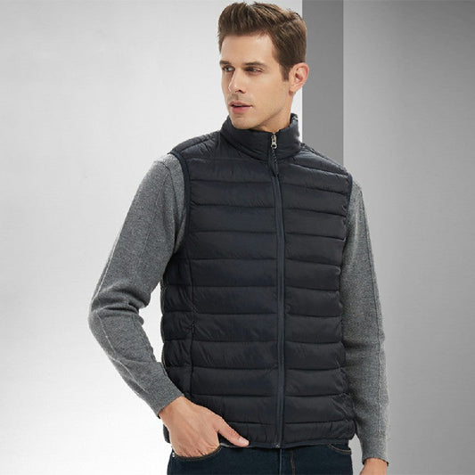 Ultralight Men Sleeveless Body Warmer Quilted Padded Winter Jacket Puffer Gilet Male - Black L