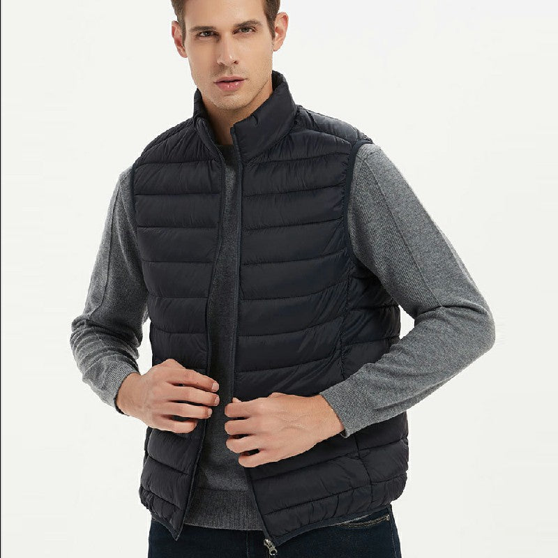 Ultralight Men Sleeveless Body Warmer Quilted Padded Winter Jacket Puffer Gilet Male - Black L