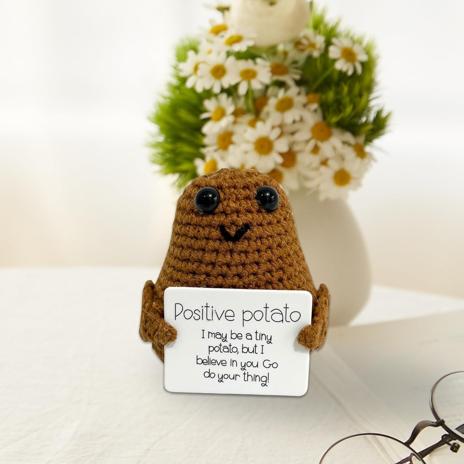 Positive Doll Potato Funny Knitting Soft Doll Cute Knitted Pocket Hug Potato Doll with Positive Card Novelty Gifts