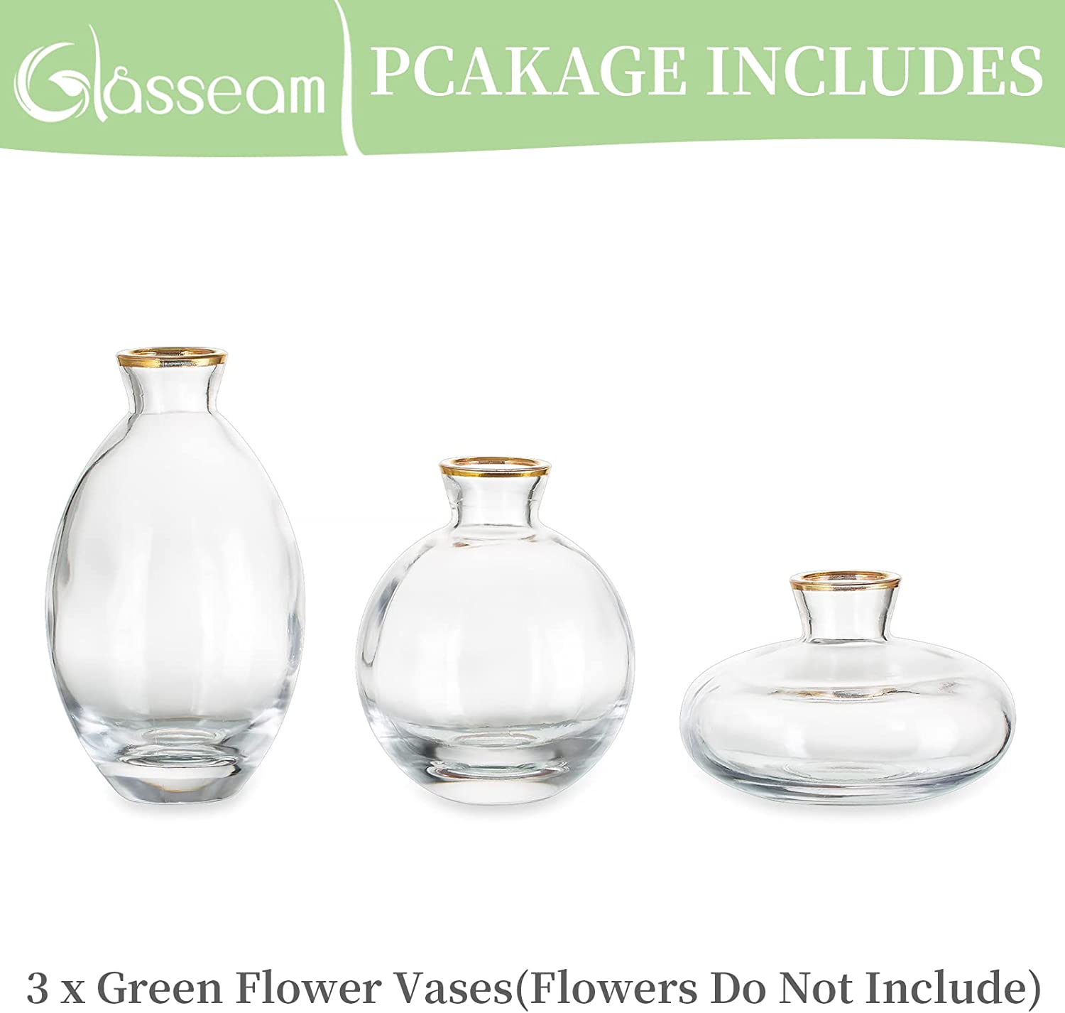 3 Set Of Small Handmade Glass Vases for Flowers,