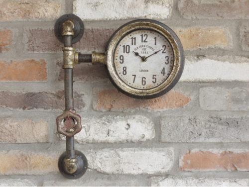 Industrial Pipe Wall Clock Vintage Steampunk Style Pipe Waterworks Single Face Pipe