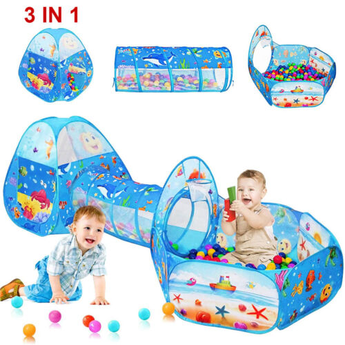 Portable 3 in 1 Kids Play Tent Baby Tunnel Ball Pit Playhouse Pool Ocean Ball