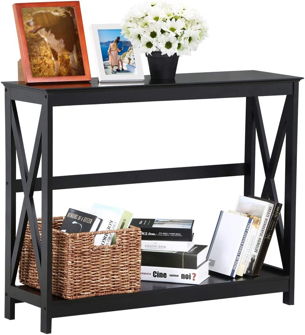 2 Tier X-Design Side Table Bookshelf Entryway Accent Table