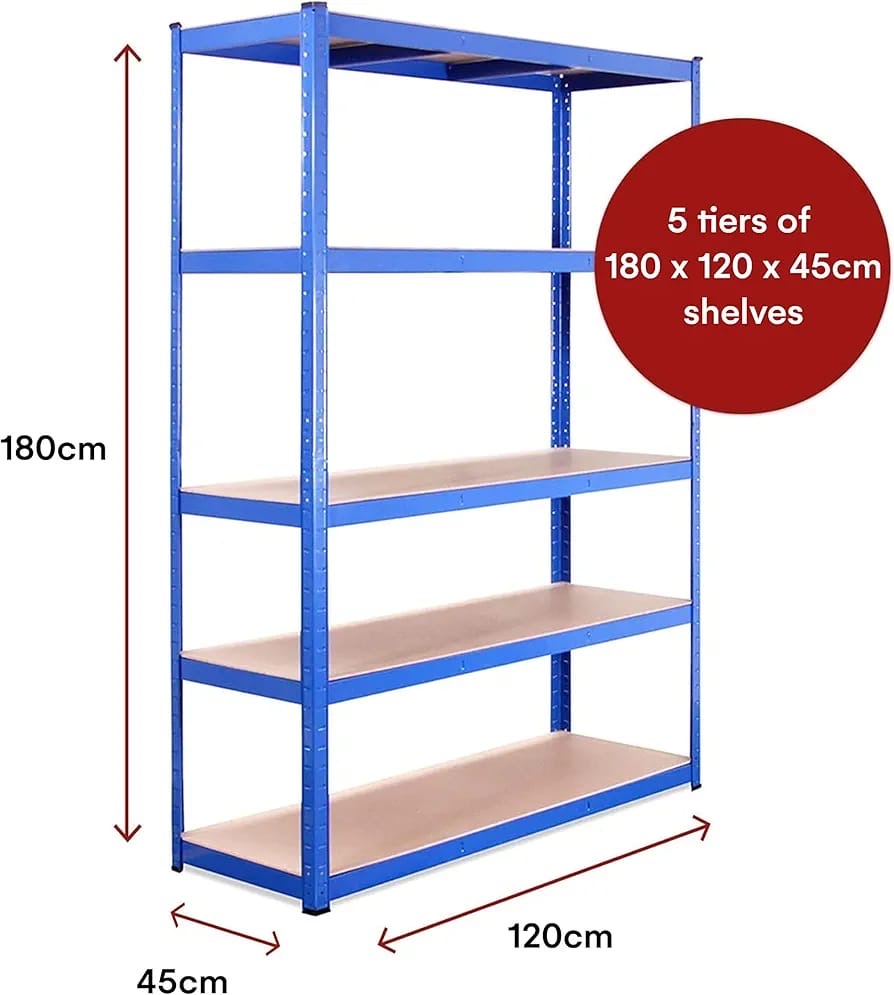 Blue - 5 Tier - 875KG Capacity (175KG Per Shelf) - Workshop, Shed, Office - 5 Year Warranty