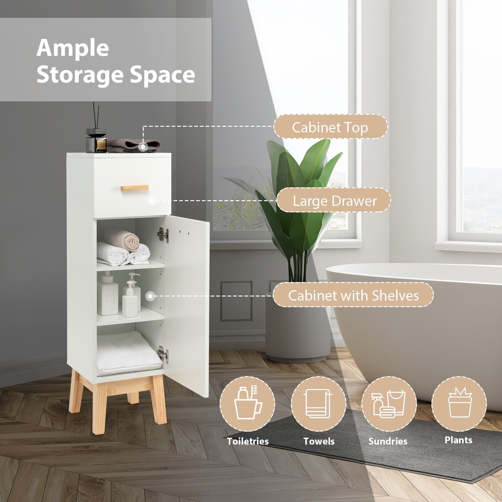 Cabinet Wooden Free Standing Storage Cupboard Adjsutable Shelves