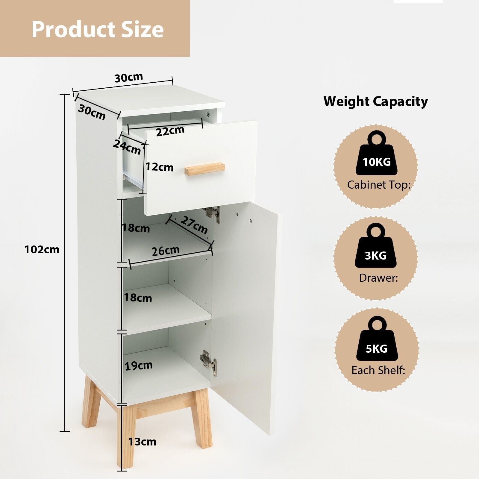 Cabinet Wooden Free Standing Storage Cupboard Adjsutable Shelves