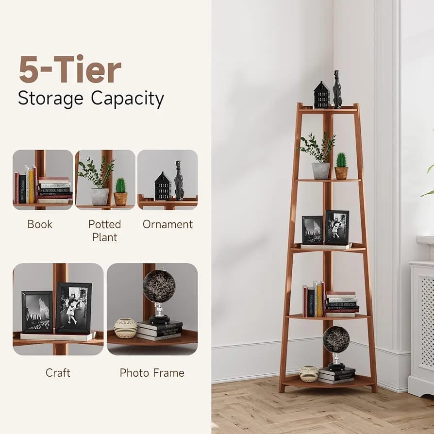 Corner Shelf 5 Tier ladder shelving unit Multi-Purpose Storage Shelving Unit Bookshelf Plant Stand for Living Room