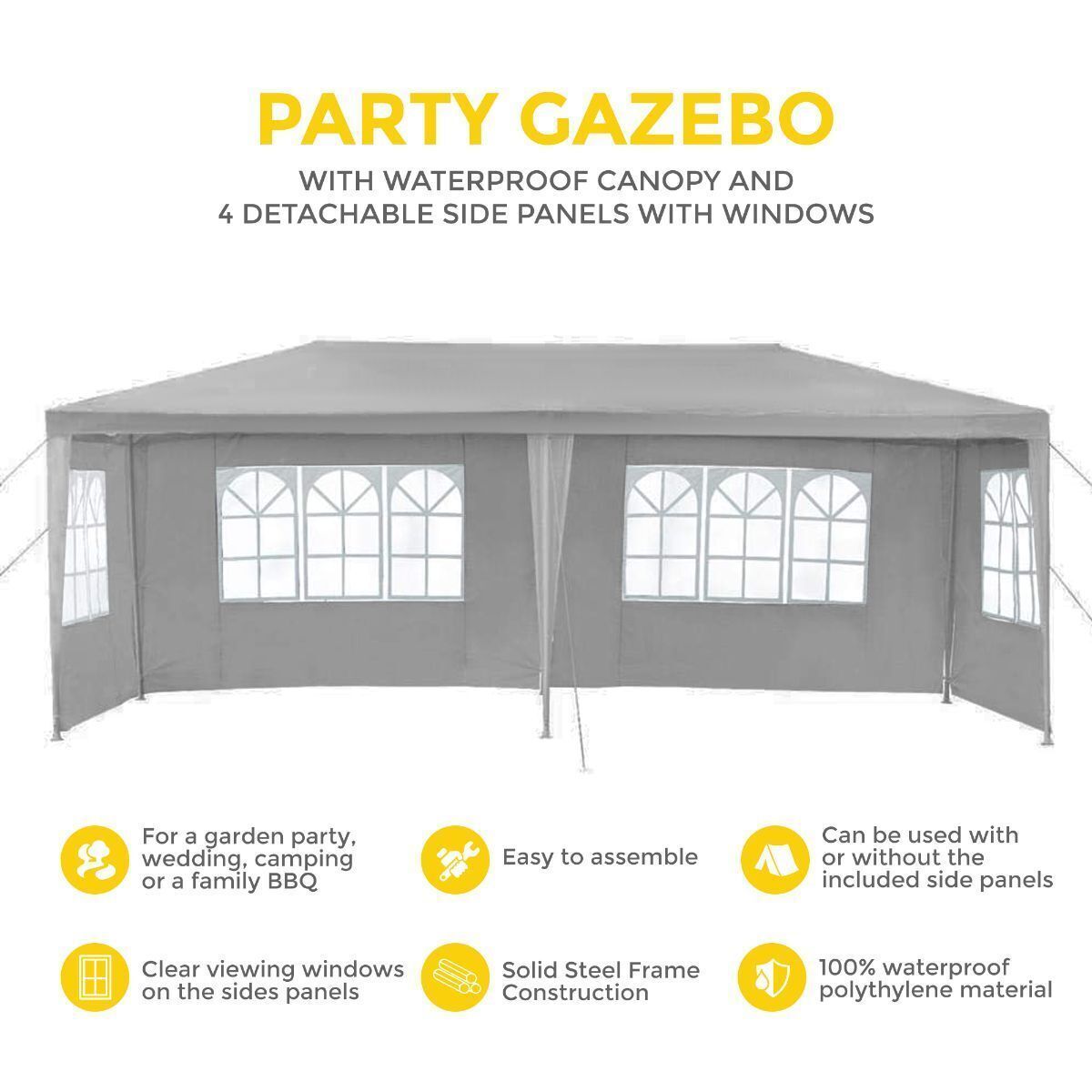 Premium Grey 3M x 6M Luxury Gazebo