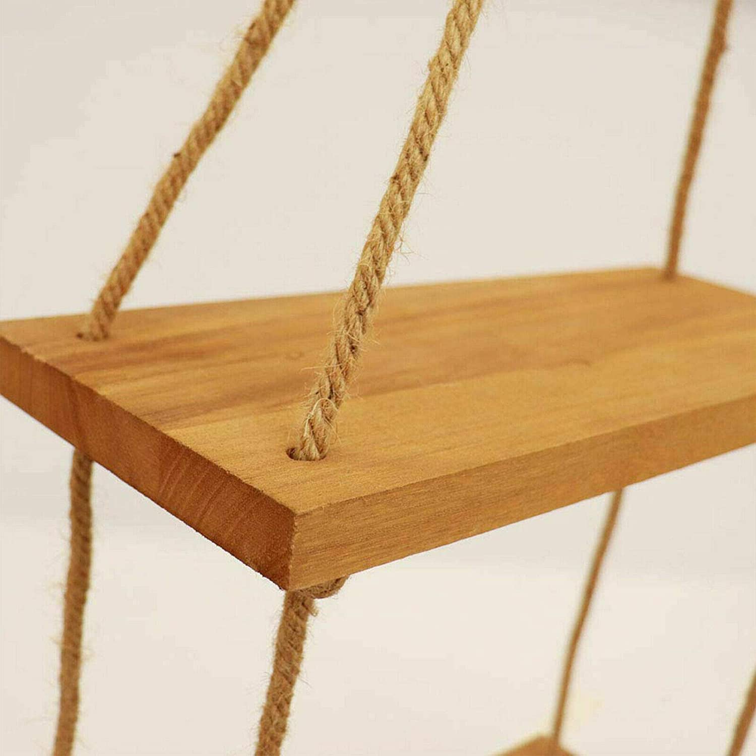 RUSTIC WOODEN HANGING ROPE SHELF