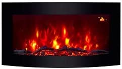 WALL MOUNTED ELECTRIC FIRES FIRE FIREPLACE CURVED BLACK GLASS LOG EFFECT