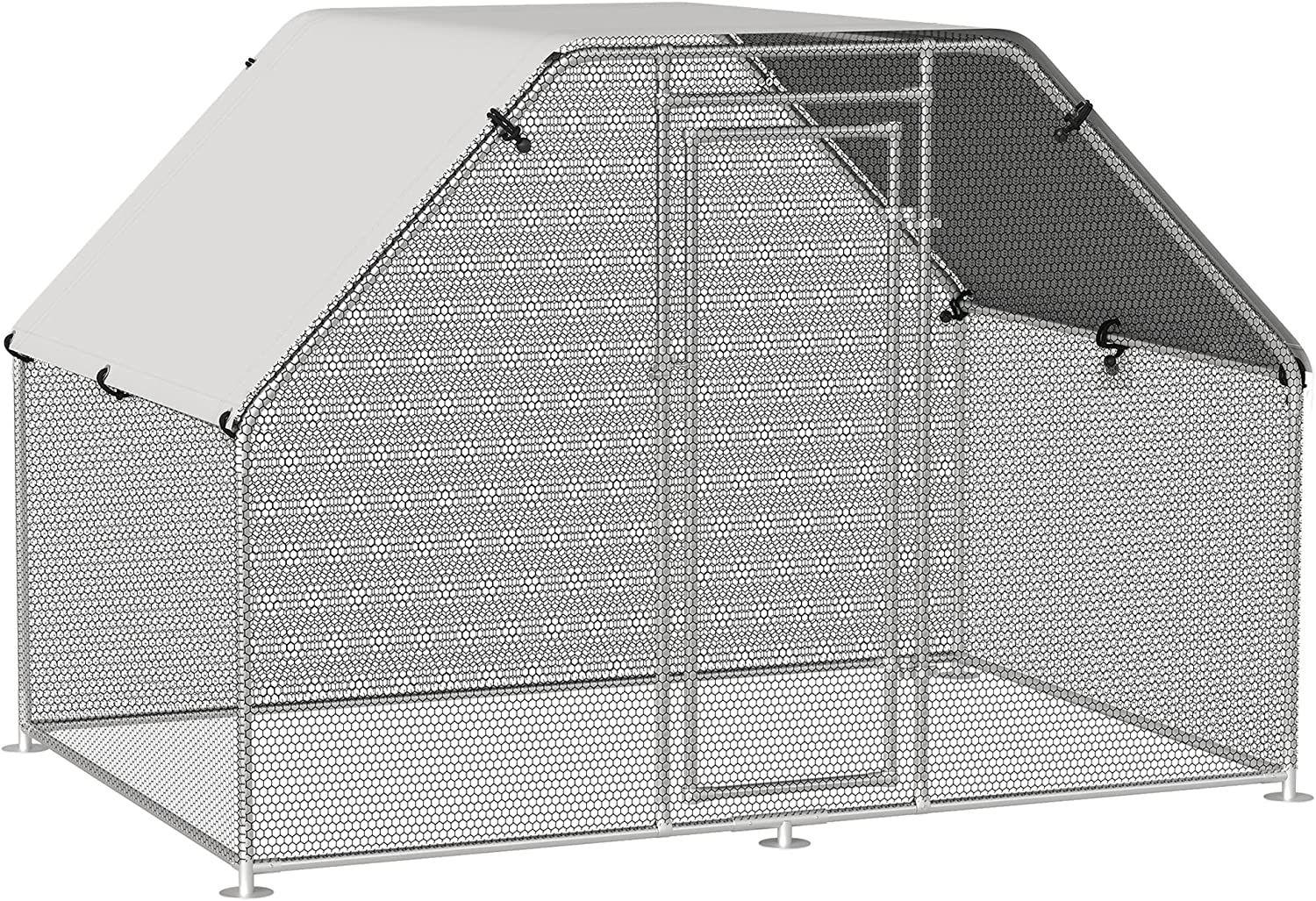 Walk In Chicken Run Galvanized Coop Hen House for 6-8 Chicken Poultry Cages Rabbit Hutch Outdoor Pet Playpen with Water-Resist Cover, 280W x 190D x 195H cm