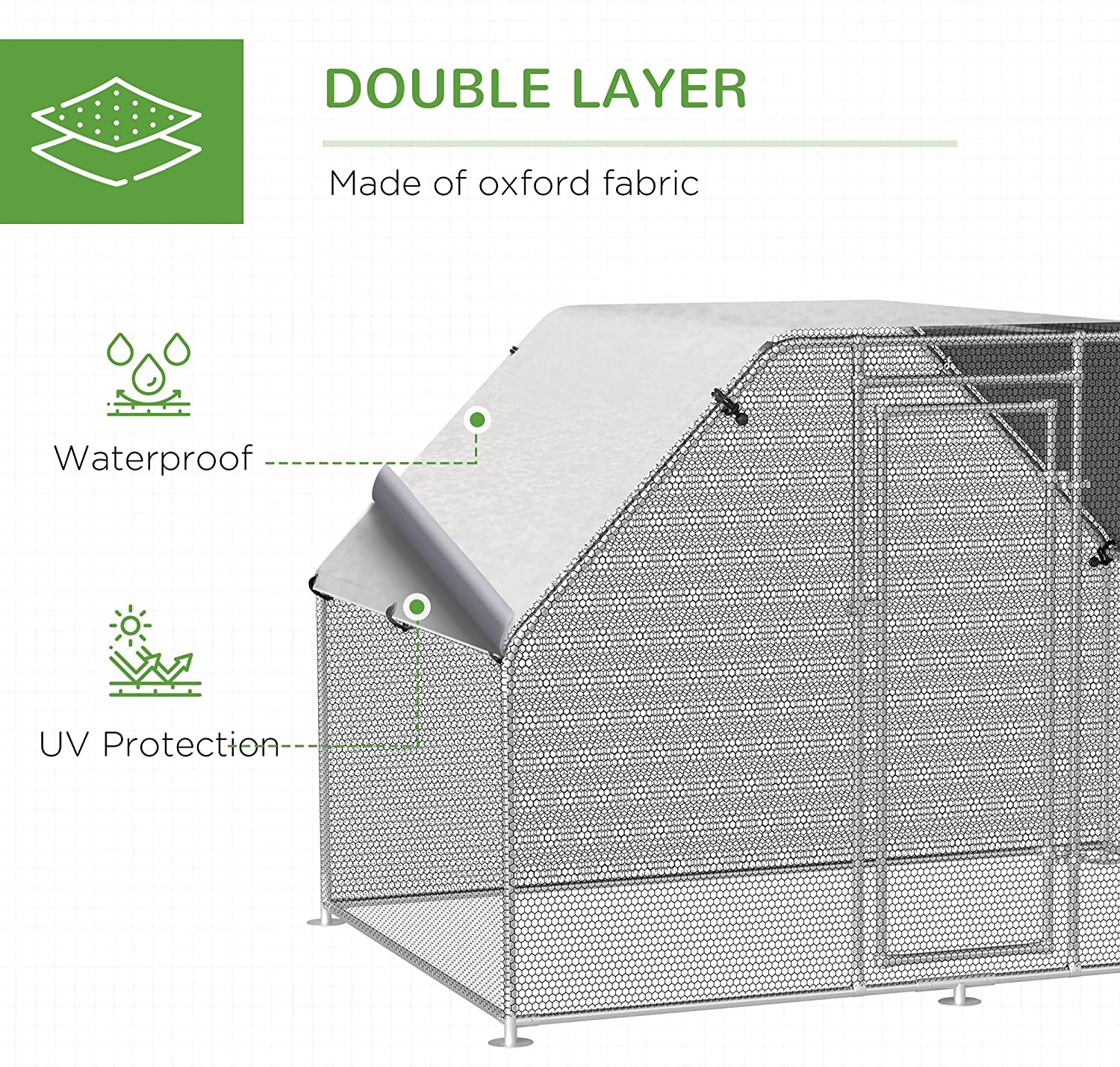 Walk In Chicken Run Galvanized Coop Hen House for 6-8 Chicken Poultry Cages Rabbit Hutch Outdoor Pet Playpen with Water-Resist Cover, 280W x 190D x 195H cm