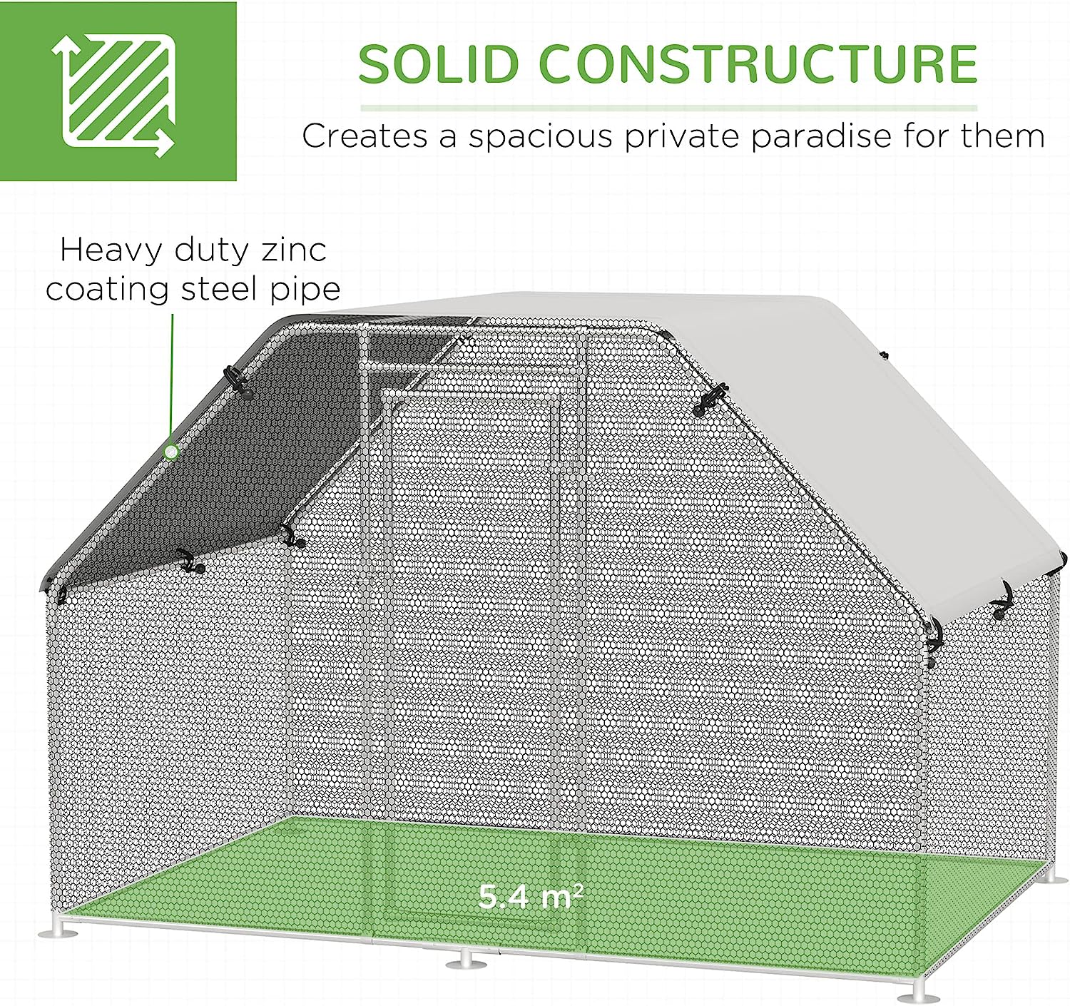 Walk In Chicken Run Galvanized Coop Hen House for 6-8 Chicken Poultry Cages Rabbit Hutch Outdoor Pet Playpen with Water-Resist Cover, 280W x 190D x 195H cm