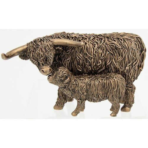 Bronzed Highland Cow And Wee Calf Ornament