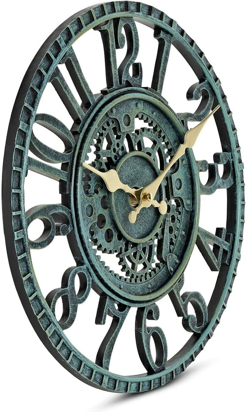 LARGE OUTDOOR GARDEN WALL CLOCK BIG GIANT OPEN FACE METAL BATTERY OPERATED