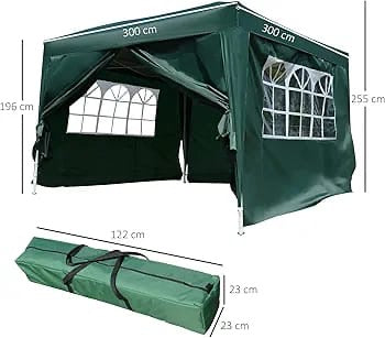 3 x 3 m Garden Pop Up Gazebo, Wedding Party Tent Marquee, Water Resistant Awning Canopy || Green and white