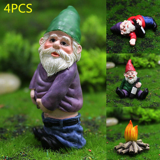 4X Mini Drunk Gnomes Dwarf Fairy Garden Statue Miniatures Courtyard Elf Figure