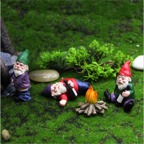 4X Mini Drunk Gnomes Dwarf Fairy Garden Statue Miniatures Courtyard Elf Figure