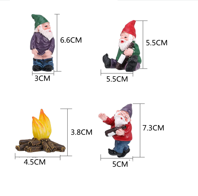 4X Mini Drunk Gnomes Dwarf Fairy Garden Statue Miniatures Courtyard Elf Figure