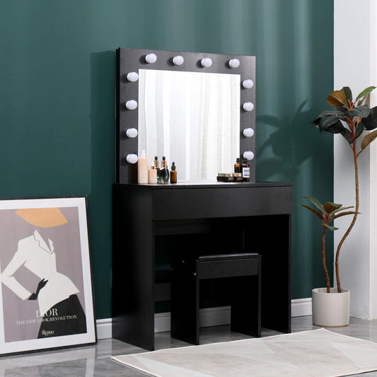 Dressing Table with LED Mirror Modern Makeup Desk Vanity Table Set + Stool