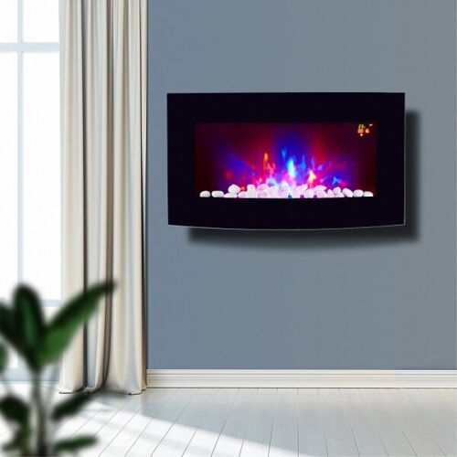 7 COLOUR LED BLACK GLASS ARCHED ELECTRIC WALL MOUNTED FIRE PLACE