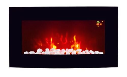 7 COLOUR LED BLACK GLASS ARCHED ELECTRIC WALL MOUNTED FIRE PLACE