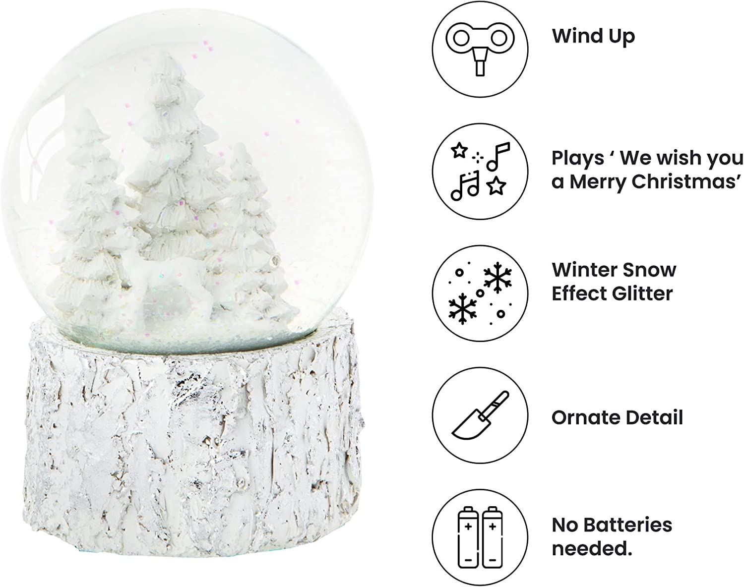 Christmas Musical Snow Globe - Wind Up & Play - Traditional Festive Decoration - Large 14cm