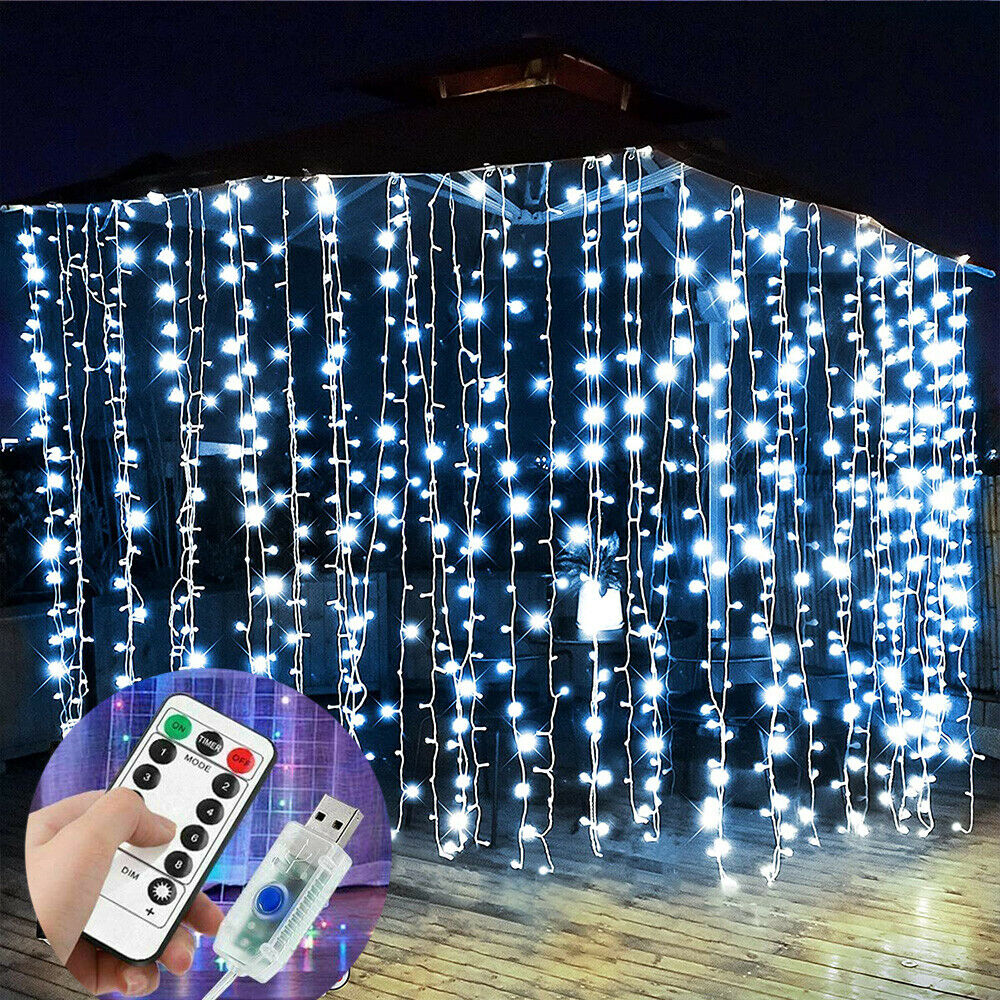 300 LED Curtain Fairy Lights String Indoor/Outdoor Backdrop Wedding Xmas Party